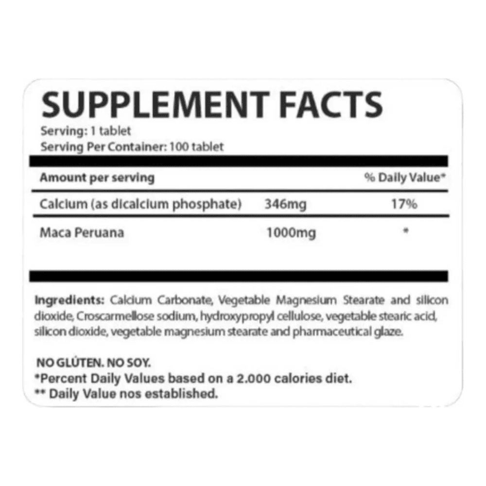 Suplemento Maca Peruana 1000mg, 100 Tabletes - Nbf Nutrition 