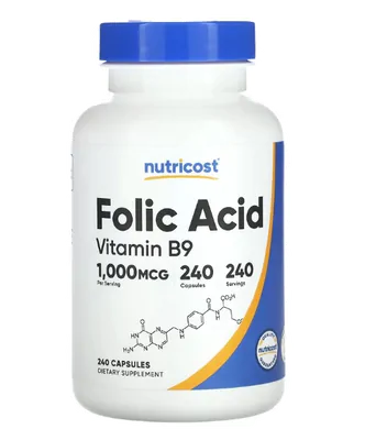 Ácido Fólico, 1000mcg, 240 Cápsulas, Nutricost