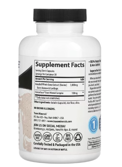Bone & Marrow, Osso e Medula Óssea, 500mg, 180 Capsules, Trace Minerals