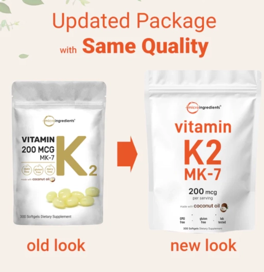 Vitamina K2 Mk-7 200mg, 300 Cápsulas, Micro Ingredients