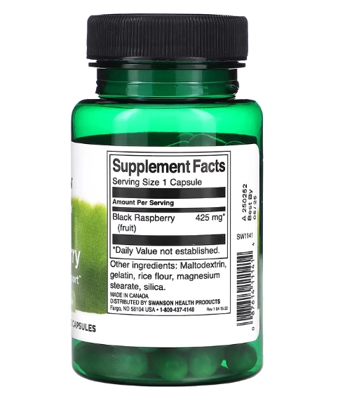 Black Raspberry,  Framboesa Preta, 425mg, 60 Cápsulas, Swanson