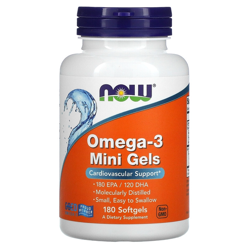 Omega-3, 180 EPA / 120 DHA, 180 Capsulas Mini Géis, Now