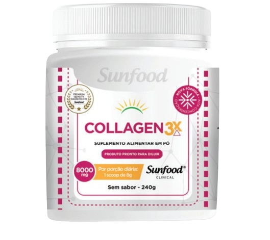 Collagen 3x, 8000mg, 240g Solúvel, Sunfood 