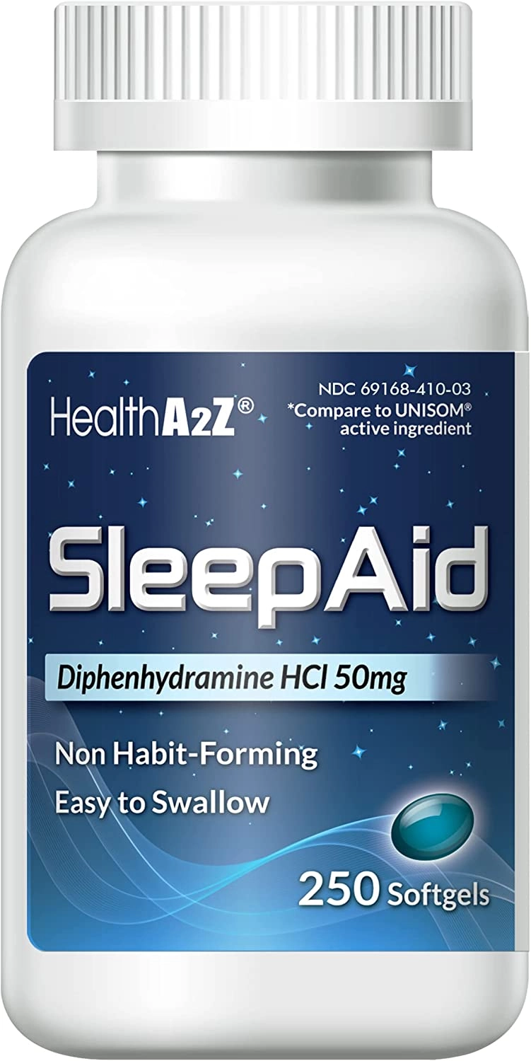 Sleep Aid, Difenidramina HCl 50mg, 250 Softgels, HealthA2Z