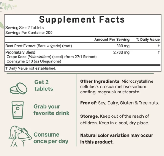 Beet Root, Beterraba 3000mg com Semente de Uva e CoQ10, 400 Comprimidos, Micro Ingredients