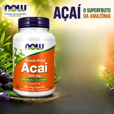 Açaí 500mg, Energia, Vitalidade e Antioxidantes Naturais, 100 Cápsulas, NOW