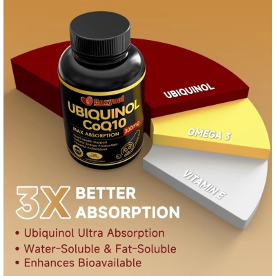 Ubiquinol CoQ10 300mg, com Vitamina E &amp; Ômega 3, 120 Cápsulas, Cozynol
