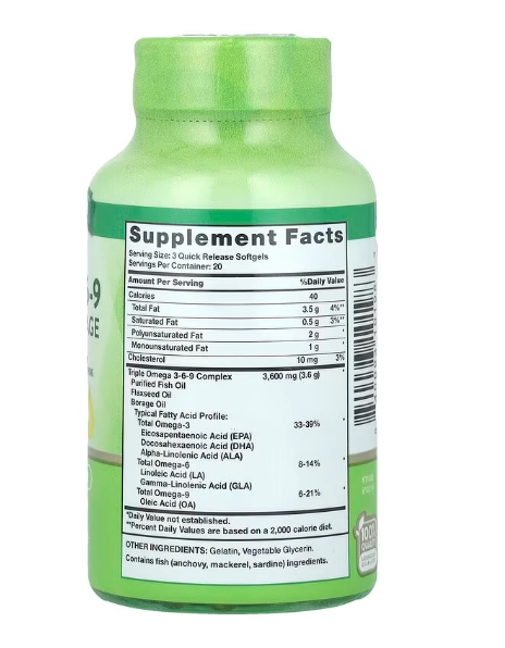 Triplo Ômega 3-6-9, 3.600mg, 60 Cápsulas, Nature's Truth