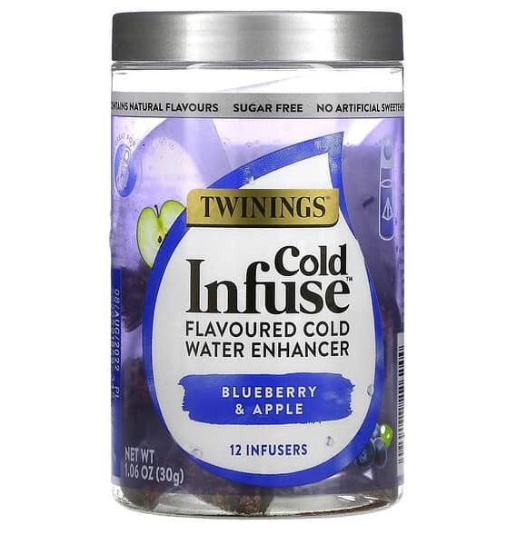 Chá Infusão Fria, Sabor Blueberry & maçã, 12 infusores, 30g Twinings
