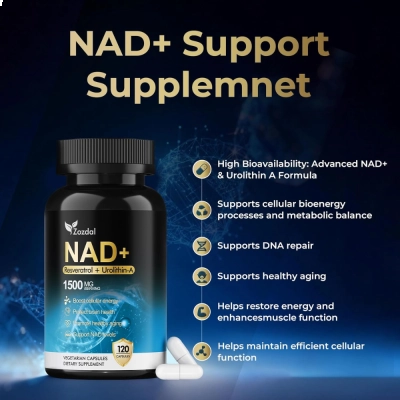 NAD+ 1500mg, Suporte à Energia Celular, Metabolismo e Saúde Mitocondrial, 120 Cápsulas, Zozdal