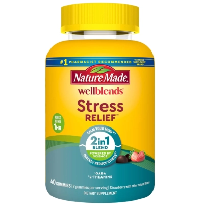 Stress Relief, Alívio do estresse com L-teanina e GABA, 40 Gomas sabor morango, Nature Made