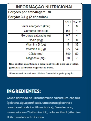 Bio Cálcio de Algas Marinhas, 1100mg, 60 Cápsulas, PuraVida