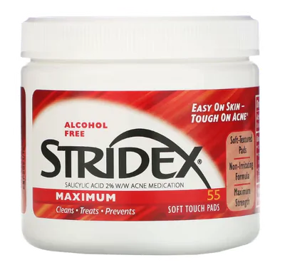 Controle de Acne em uma etapa, Máximo, Sem álcool, 55 almofadas, Stridex