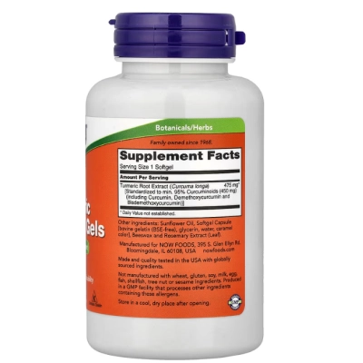 Turmeric Curcumin Gels, Cúrcuma 475mg, 60 Cápsulas, Now