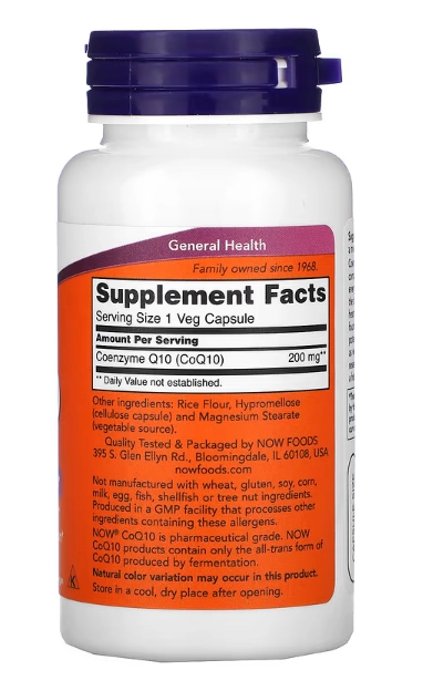 Coenzima CoQ10, 200mg, 60 Cápsulas, Now