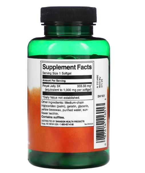 Royal Jelly, Geleia Real Potência Máxima, 133.33mg, 100 Cápsulas, Swanson