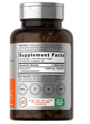 Vitamina B12 Metilcobalamina, 120 comprimidos sublingual, Horbaach