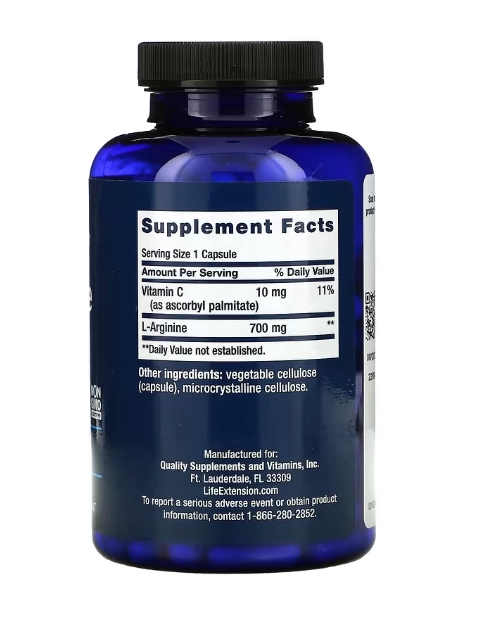 L-Arginina, 700mg, 200 Cápsulas, Life Extension