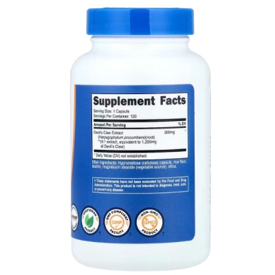 Devil's Claw 1200mg, Garra do Diabo, 120 Cápsulas, Nutricost