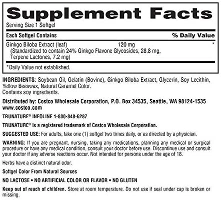 Ginkgo Biloba, 120mg, 340 Softgels, Trunature