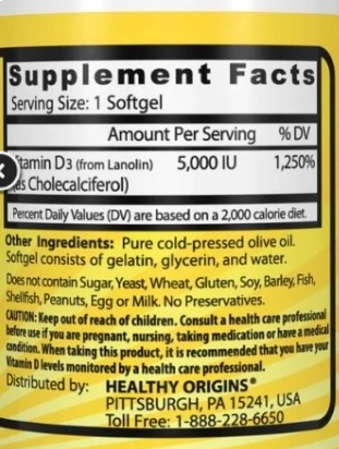 Vitamina D3 5,000IU, 540 Cápsulas, Healthy Origins