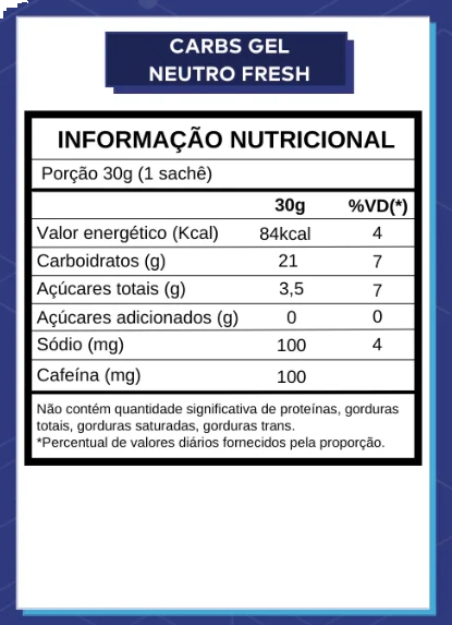 Carbs Gel, Sabor Neutro Fresh, Com Cafeína, 30g cada, Caixa com 10, Dobro