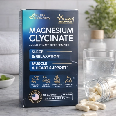 Glicinato de Magnésio, 1500mg para Sono e Relaxamento, 120 Cápsulas – Nutraharmony