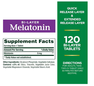 Melatonina 5mg Bi-Layer, 120 Comprimidos, Nature's Bounty