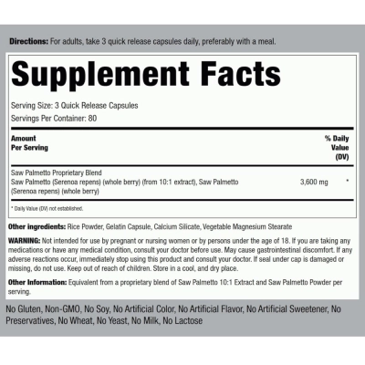 Saw Palmetto, 3600mg, 240 Cápsulas, PipingRock