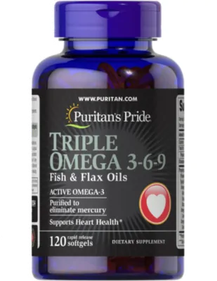 Triplo Ômega 3-6-9, Óleo de Peixe e Linhaça, 120 Cápsulas, Puritan's Pride