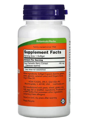 Saw Palmetto, 160mg, 120 Cápsulas em Gel, Now