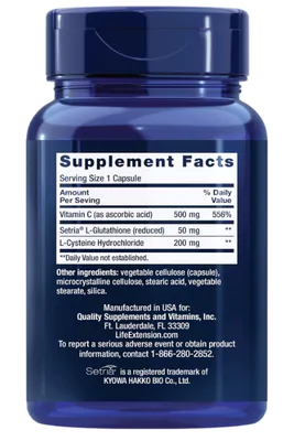 Glutamina Cisteína com Vitamina C, 750mg. Life Extension