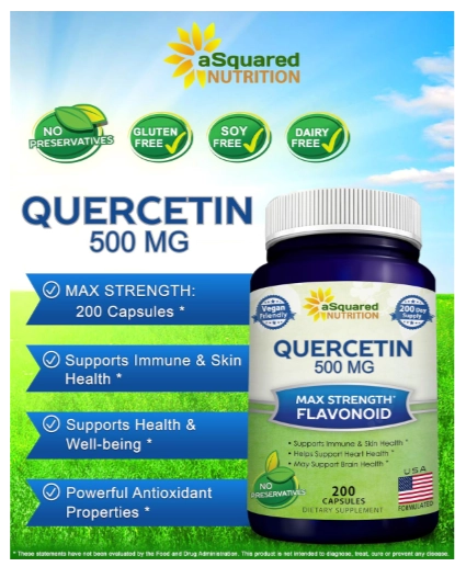 Quercetina Dihidratada 500mg,  200 Cápsulas, aSquared Nutrition