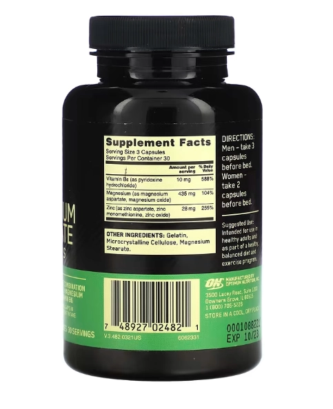 ZMA,  Aspartato de Zinco e Magnésio, 90 Cápsulas, Optimum Nutrition