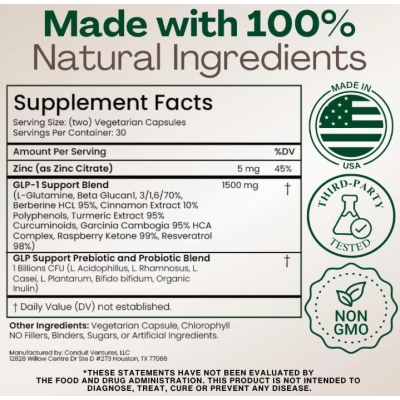 GLP-1 1500mg, Auxílio no Controle da Fome e no Metabolismo, 60 Cápsulas, Plus+Ultra