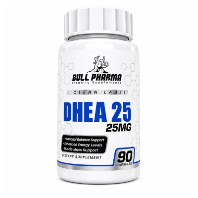 Suplemento DHEA 25mg, Suporte Hormonal e Vitalidade, Energia e Bem-Estar, 90 Cápsulas, Bullpharma