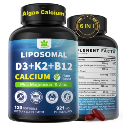 Cálcio Lipossomal 6 em 1 600mg, com Vitaminas D3, K2 MK7 e B12, Lilicare