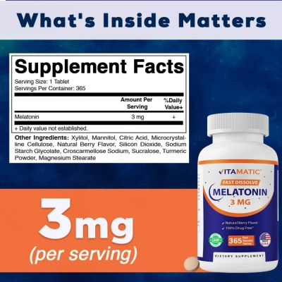 Melatonina, 3mg, Fast Dissolve, 365 Comprimidos, Vitamatic