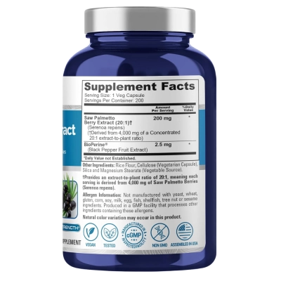 Saw Palmetto Extract 4,000 mg 200 Cápsulas, NusaPure