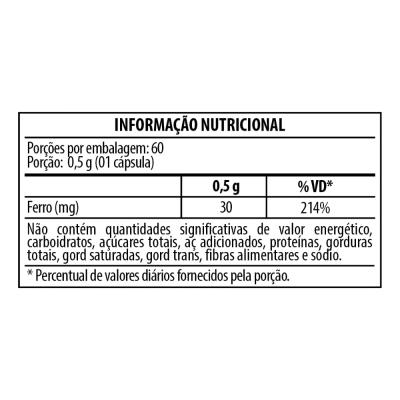 Sulfato Ferroso, 30mcg, 60 Cápsulas, Flora Nativa Do Brasil
