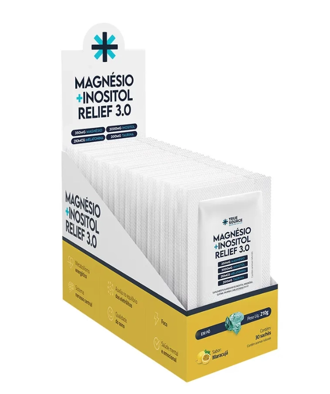 True Magnésio + Inositol Relief 3.0, Sabor Maracujá, 30 Sachês, True Source