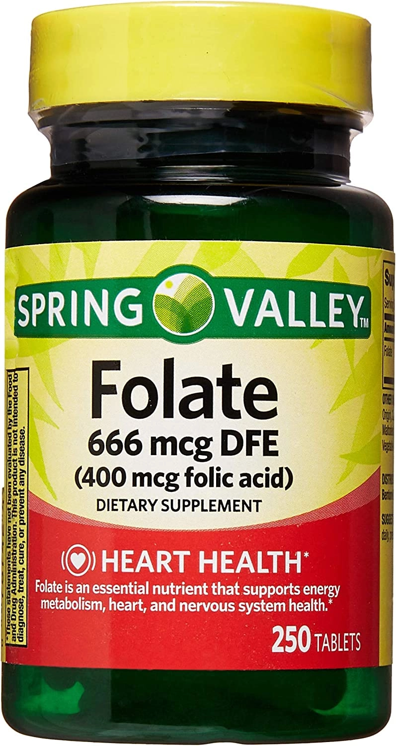 Ácido fólico, Vitamina B-9, 400mcg, 250 comprimidos, Spring Valley