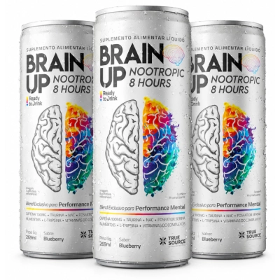 Brain Up Ready to Drink, Suplemento Alimentar Líquido, 3 Unidades 269ml cada, Sabor Blueberry, True Source