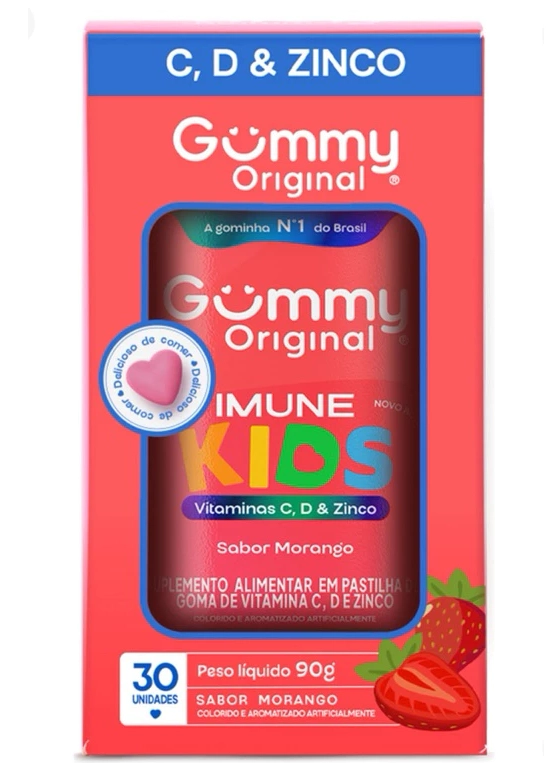 Multivitamínico Imune Kids, 30 Gomas Sabor Morango, Gummy Original 