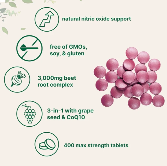 Beet Root, Beterraba 3000mg com Semente de Uva e CoQ10, 400 Comprimidos, Micro Ingredients