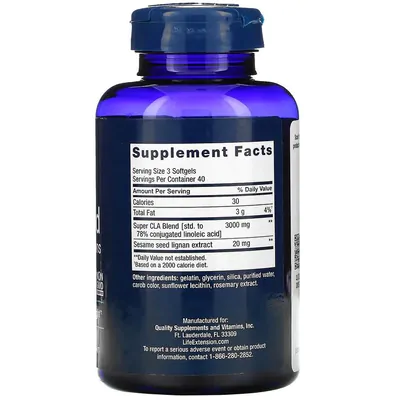 CLA 3000mg com Lignanas de Gergelim, 120 Cápsulas, Life Extension