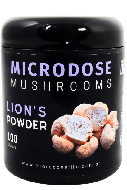 Extrato Lions's Mane Powder,  Juba de leão, 100g, Auxilio no Foco e Memória, Microdose Life