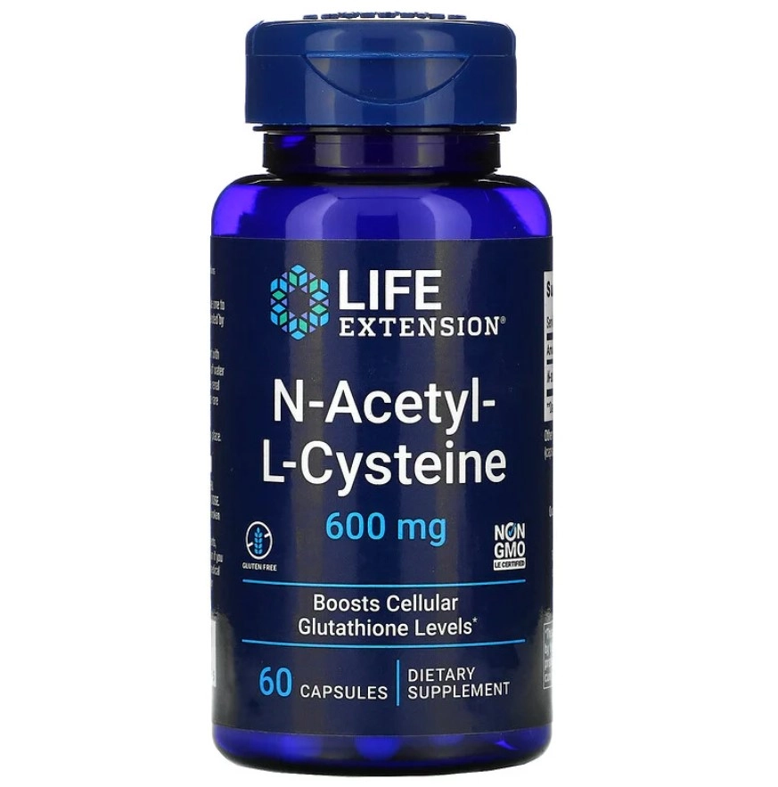 NAC, N-acetil-L-cisteína (Glutationa celular), 600mg, 60 Cápsulas, Life Extension