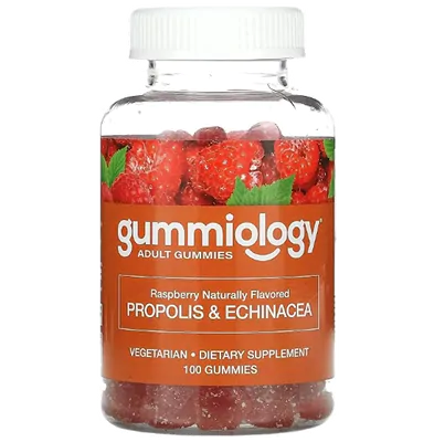 Gomas de própolis e echinacea, 100 gomas Sabor Framboesa, Gummiology