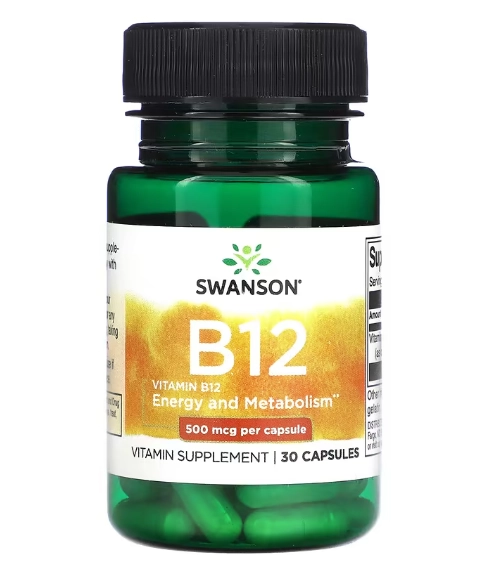 Vitamina B12, 500mcg, 30 Cápsulas, Swanson